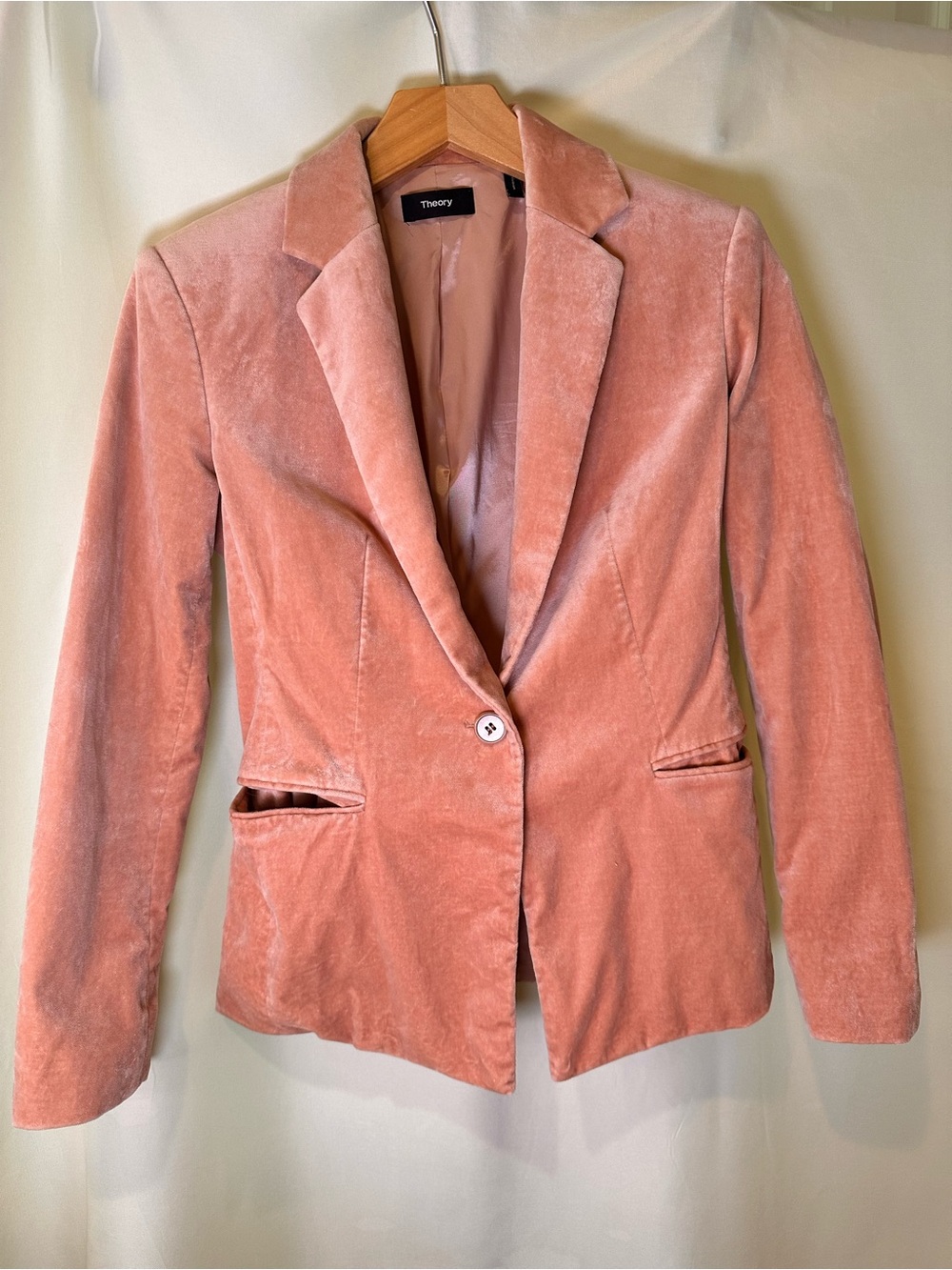 Theory Pink/Peach Velvet One-Button Blazer | Luxe Tailored Power Jacket size 0